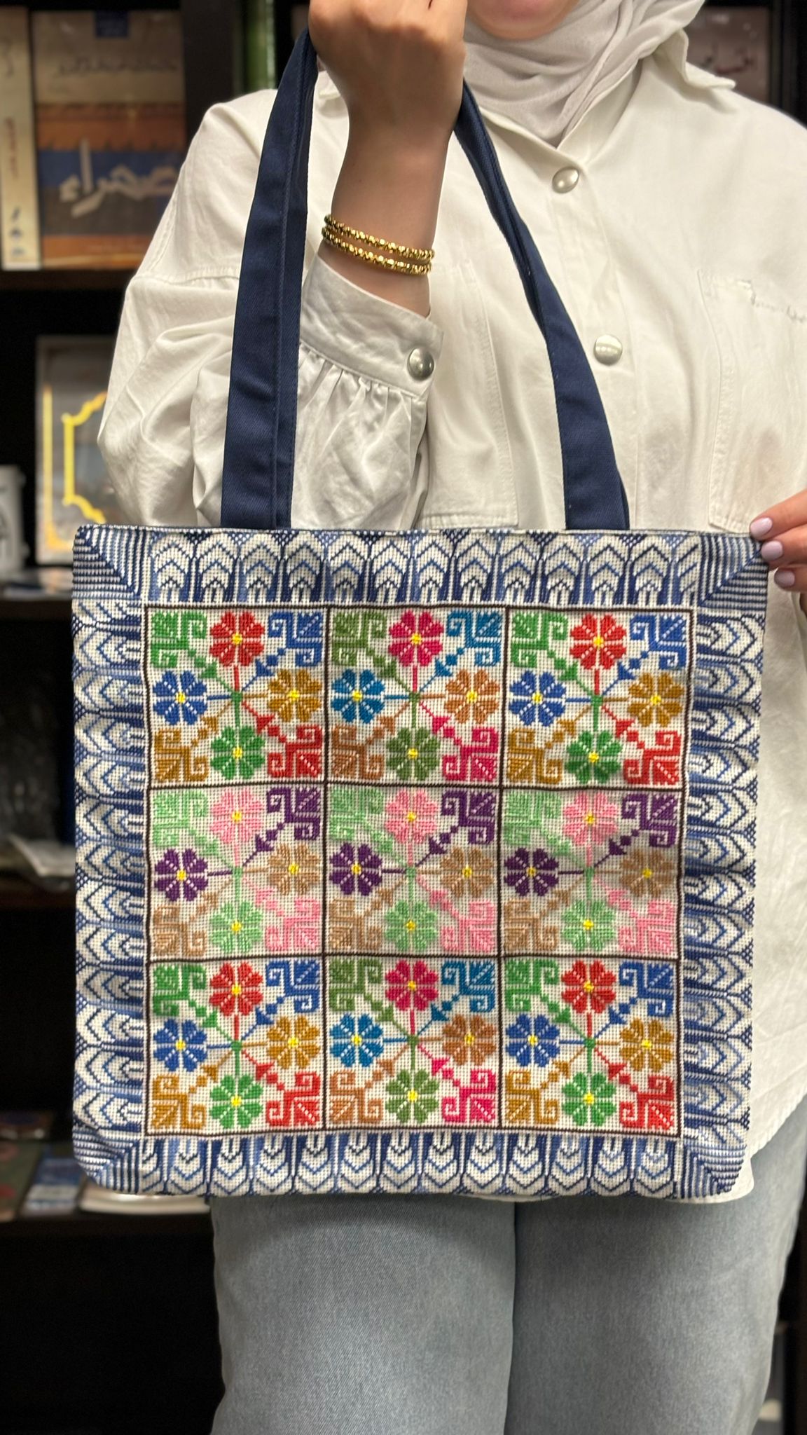 حقيبة قماشية بتطريز فلسطيني - لون أزرق 3